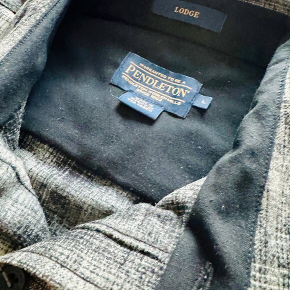 NWT Pendleton 2025 Mens Plaid Wool Lodge Shirt Large Black Grey White Hombre - Picture 3 of 5